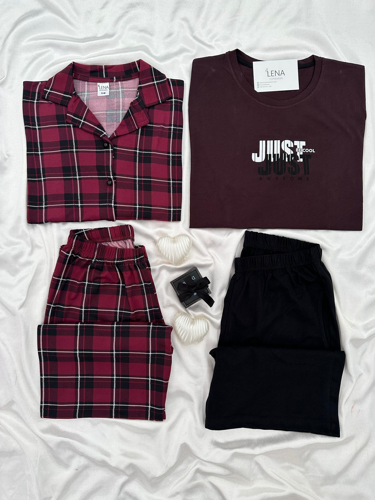 Bordo Sevdası Dörtlü Çift Pijama Seti