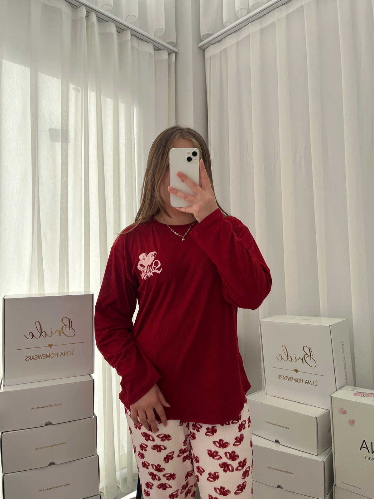 Bordo Surprise Kurdele Desenli Berlin Pijama Takımı