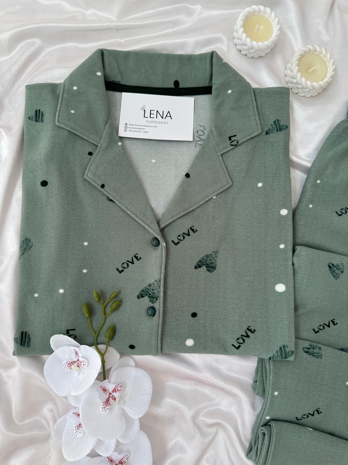 Çağla Love Desenli Düğmeli Termosoft Pijama Takımı