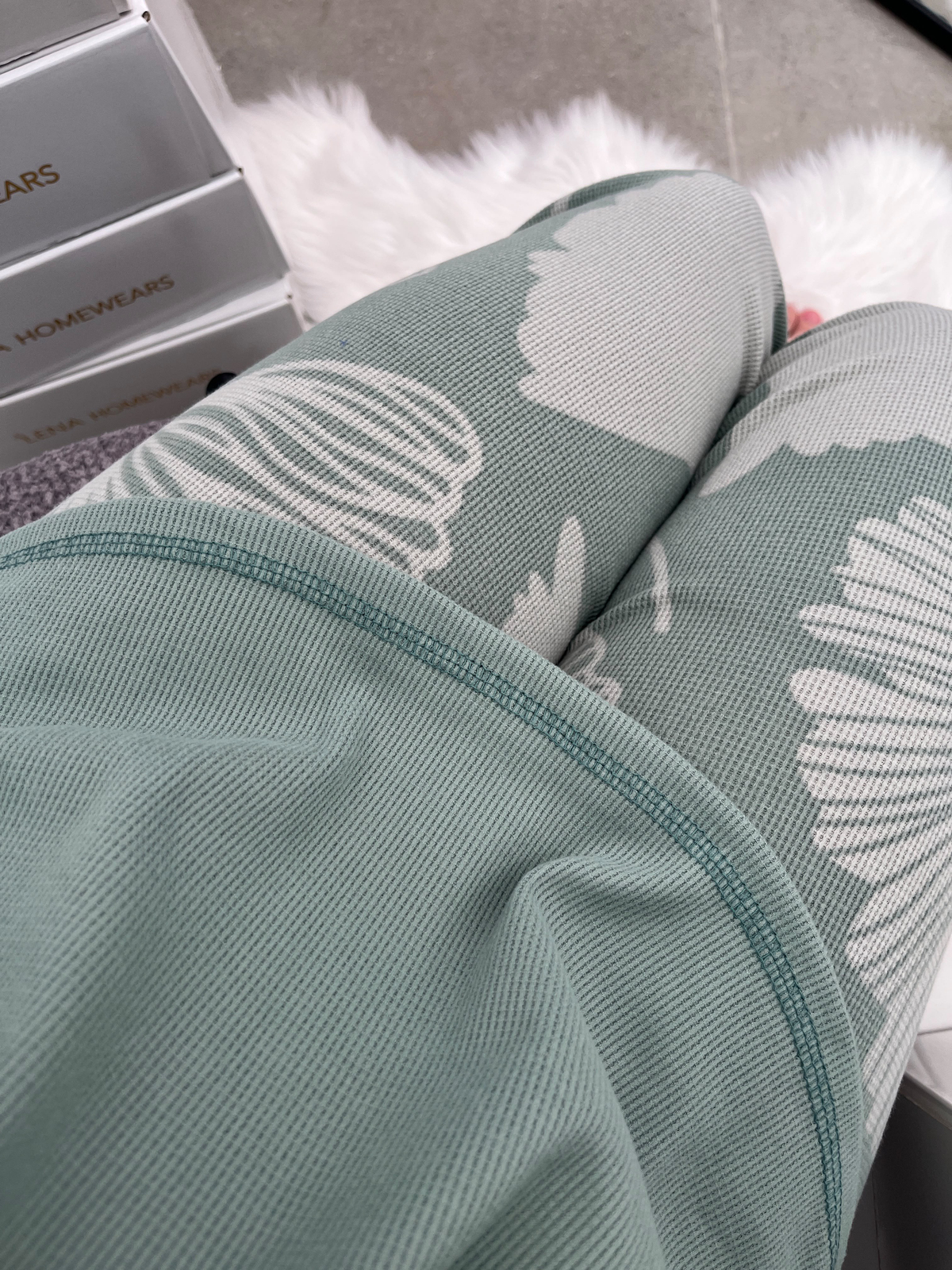 Çağla Yaprak Desenli Waffle Pijama Takımı