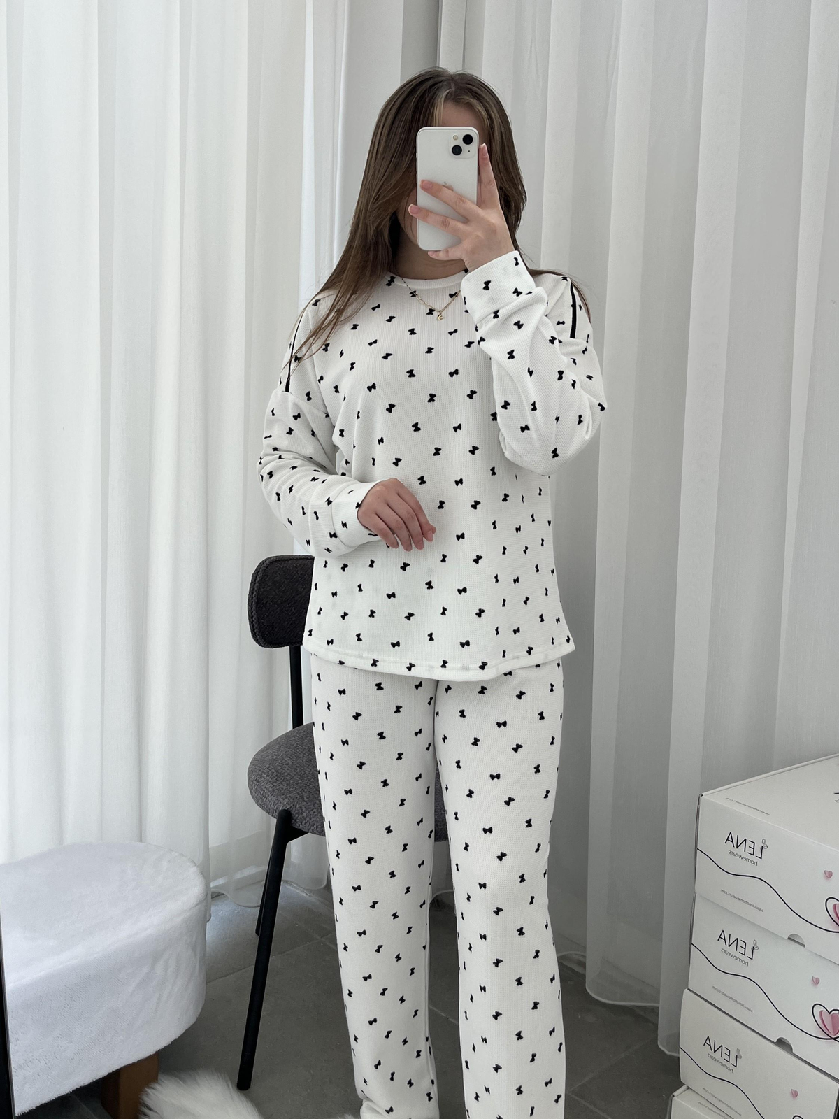 Drovse Fiyonk Desenli Dörtlü Pijama Seti