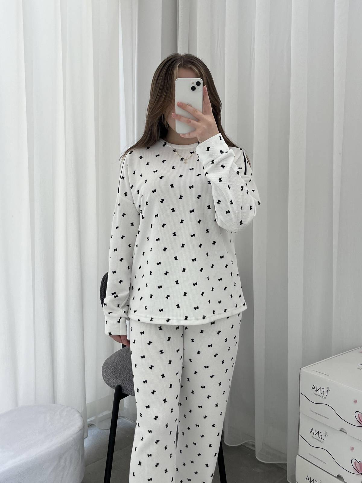 Drovse Fiyonk Desenli Dörtlü Pijama Seti