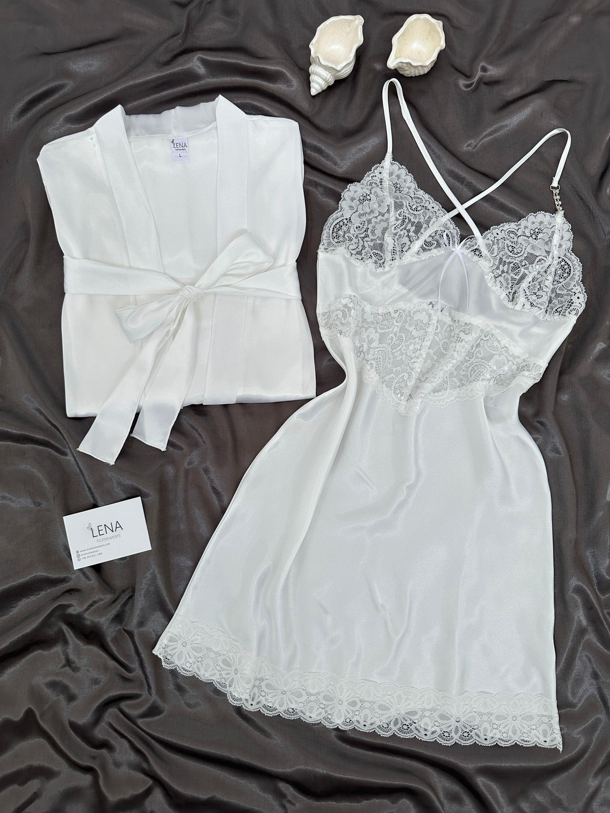 Ekru Bride Sabahlık & Saten Gecelik