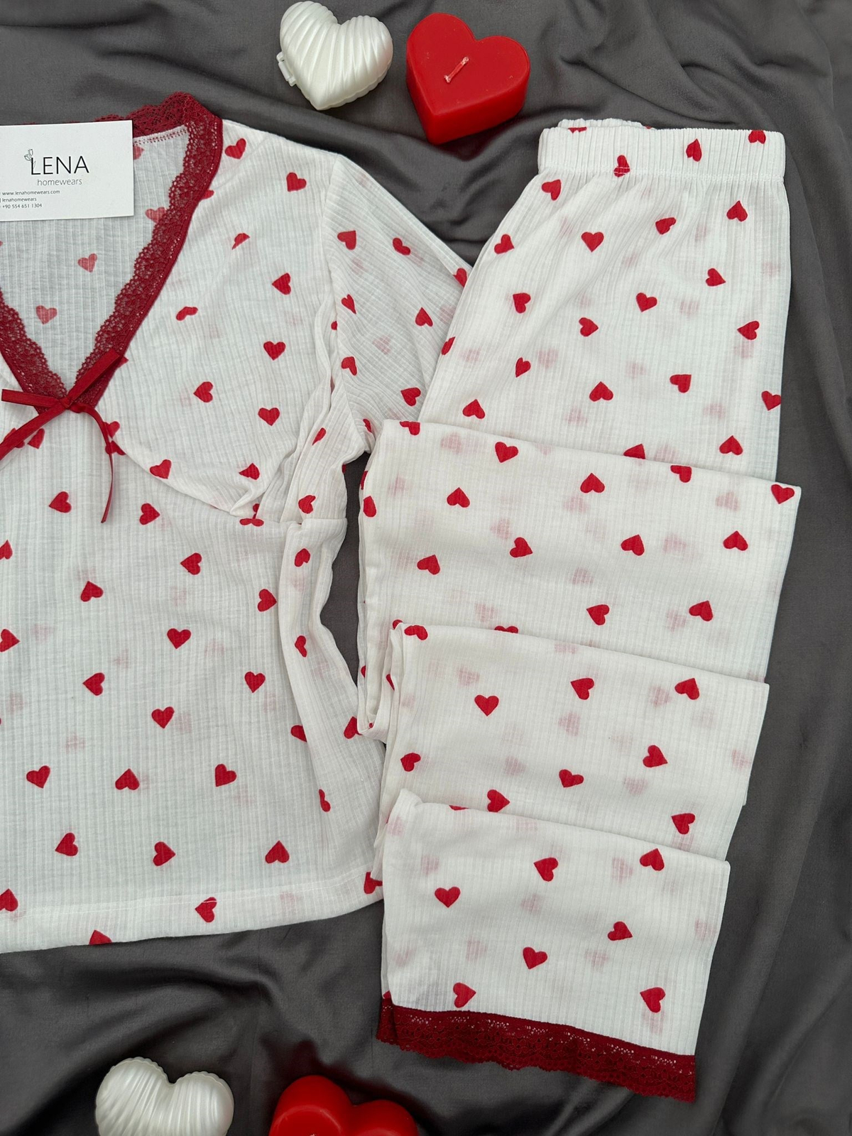 Ekru Kalp Kısa Kollu Raporlu Pijama Takımı