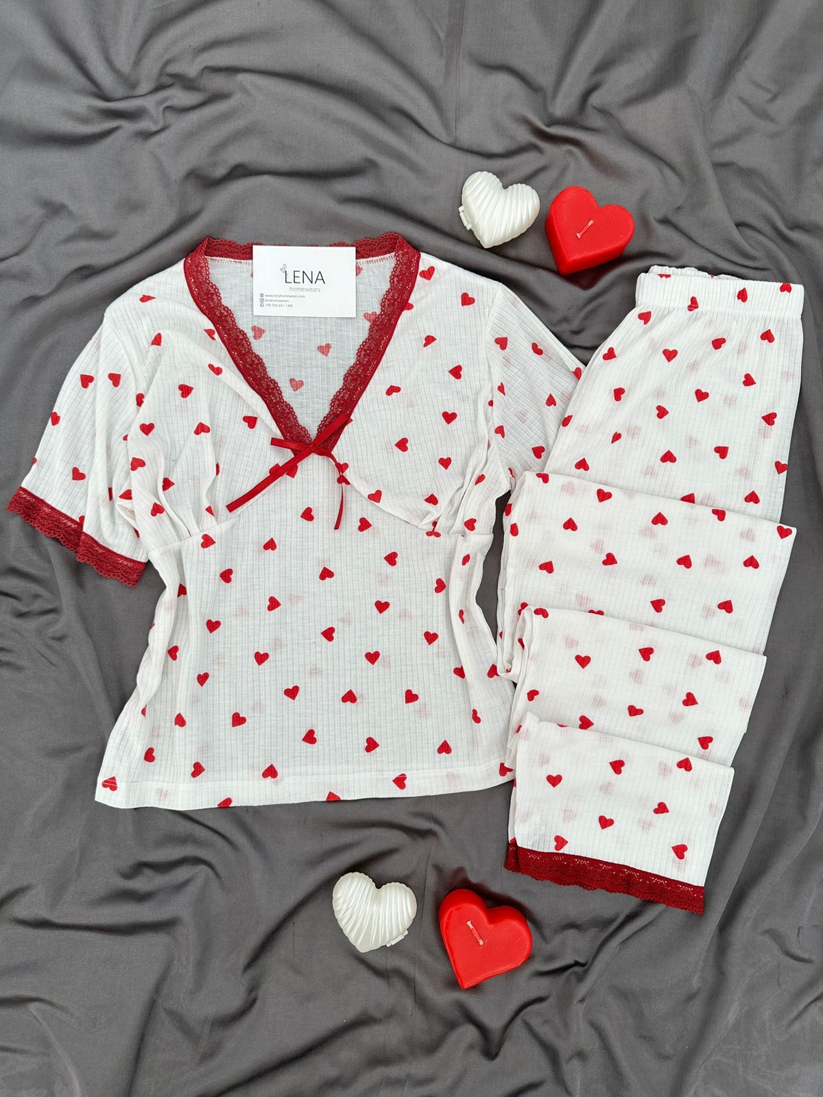 Ekru Kalp Kısa Kollu Raporlu Pijama Takımı