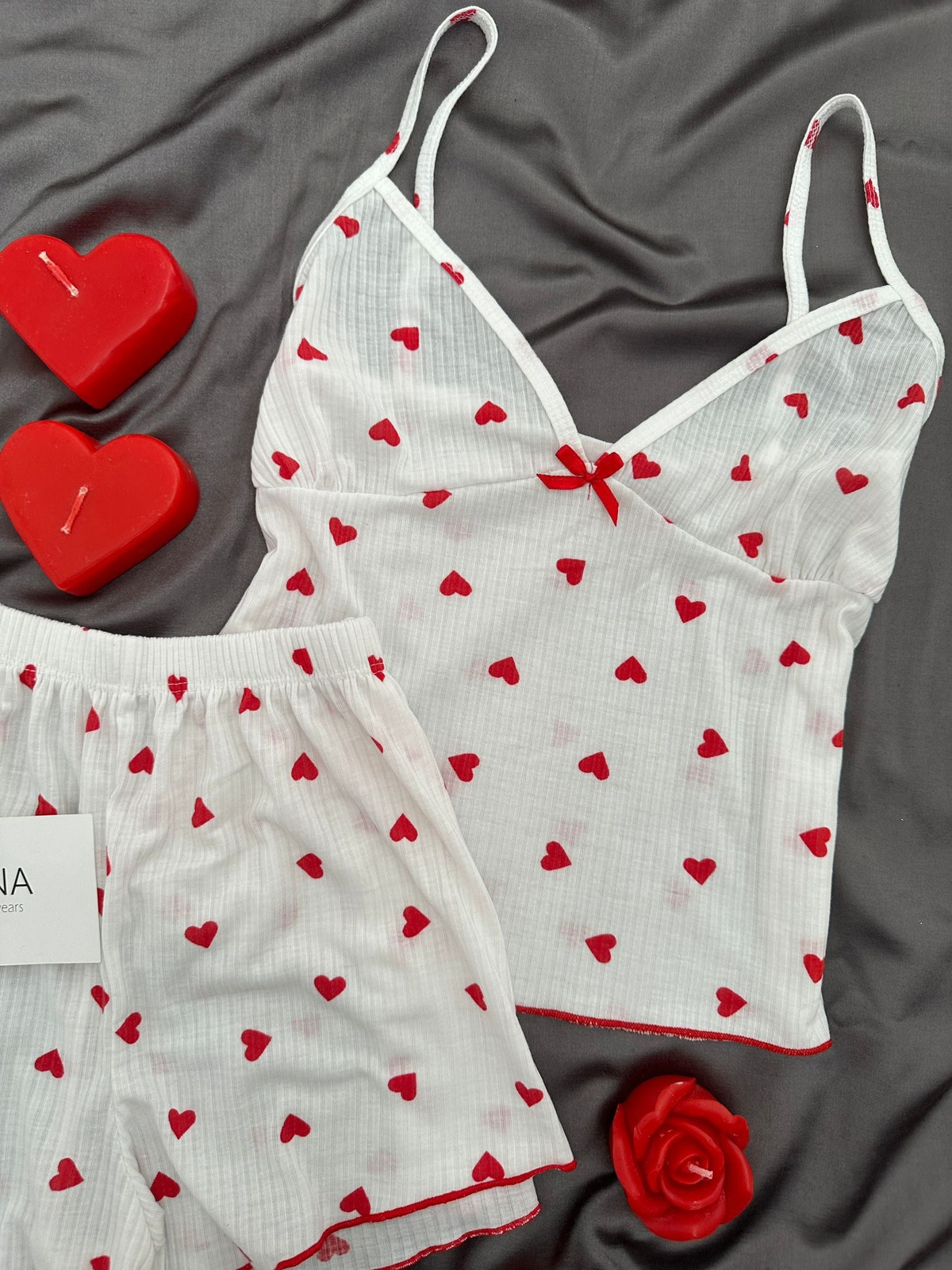 Ekru Kalp Raporlu Şortlu Pijama Takımı