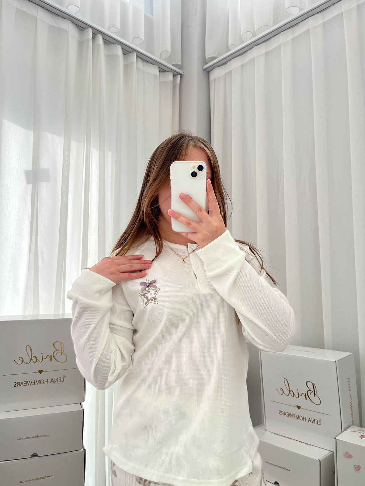 Ekru Kurdele Desenli 4'lü Patlı Waffle Pijama Takımı