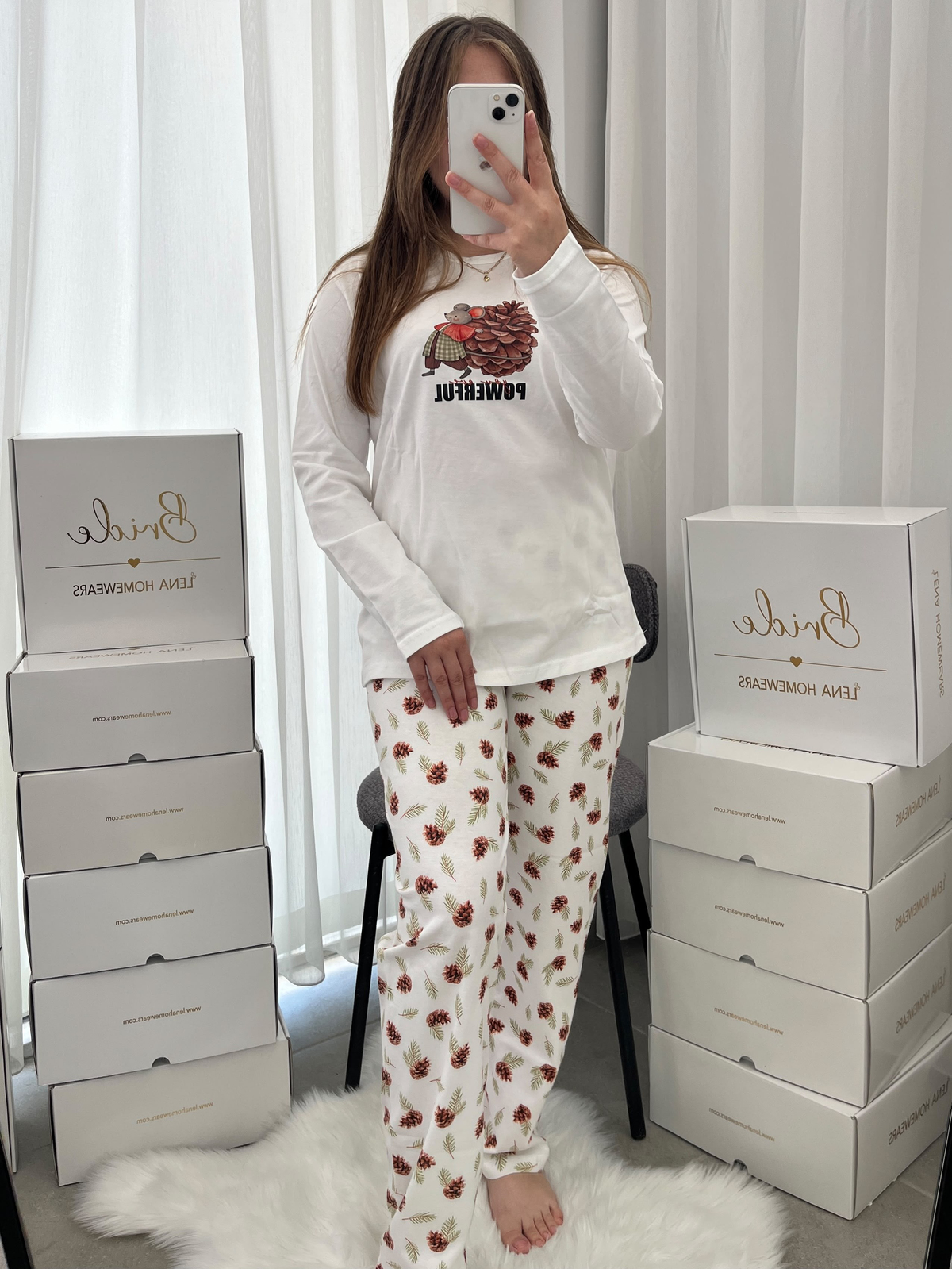 Ekru Powerful Pamuklu Uzun Kollu Pijama Takımı
