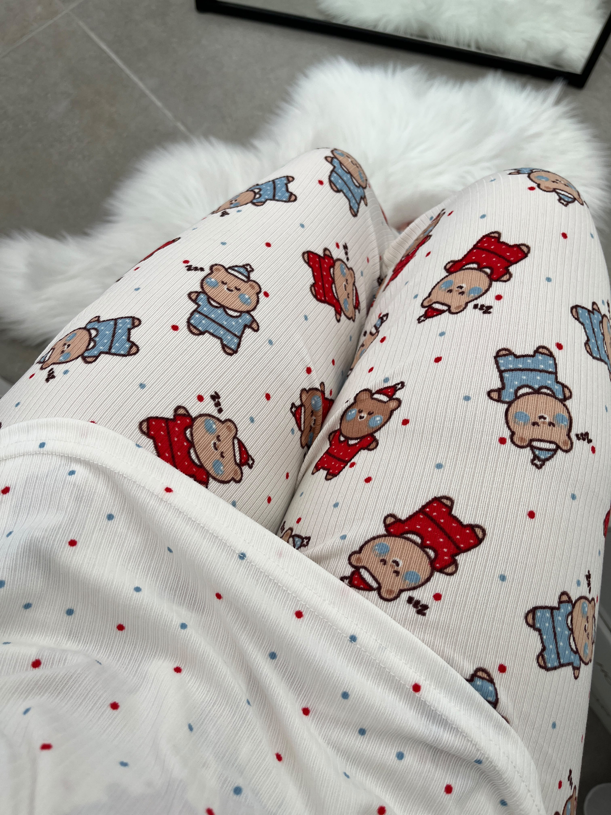 Ekru Uykucu Ayıcık Desenli 4'lü Berlin Pijama Takımı