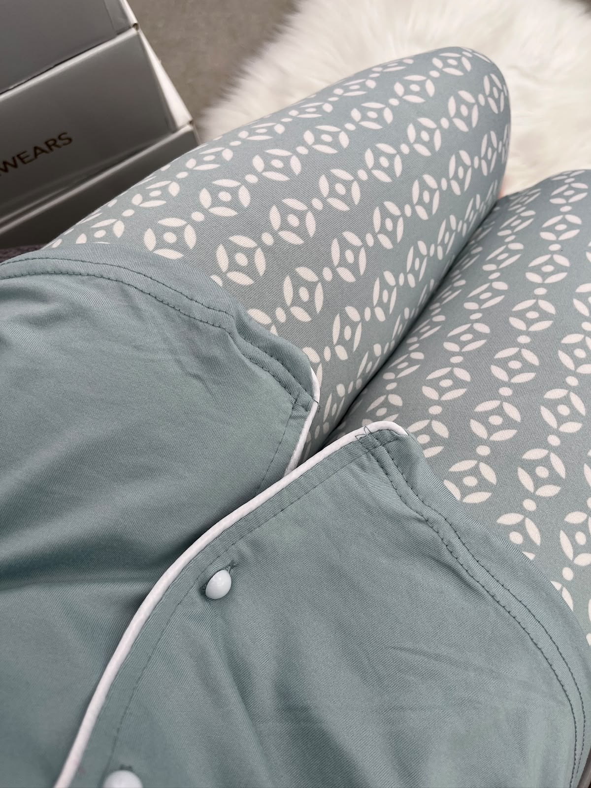 Ekru Yaprak Desenli Mint Milan Uzun Kollu 4'lü Pijama Takımı