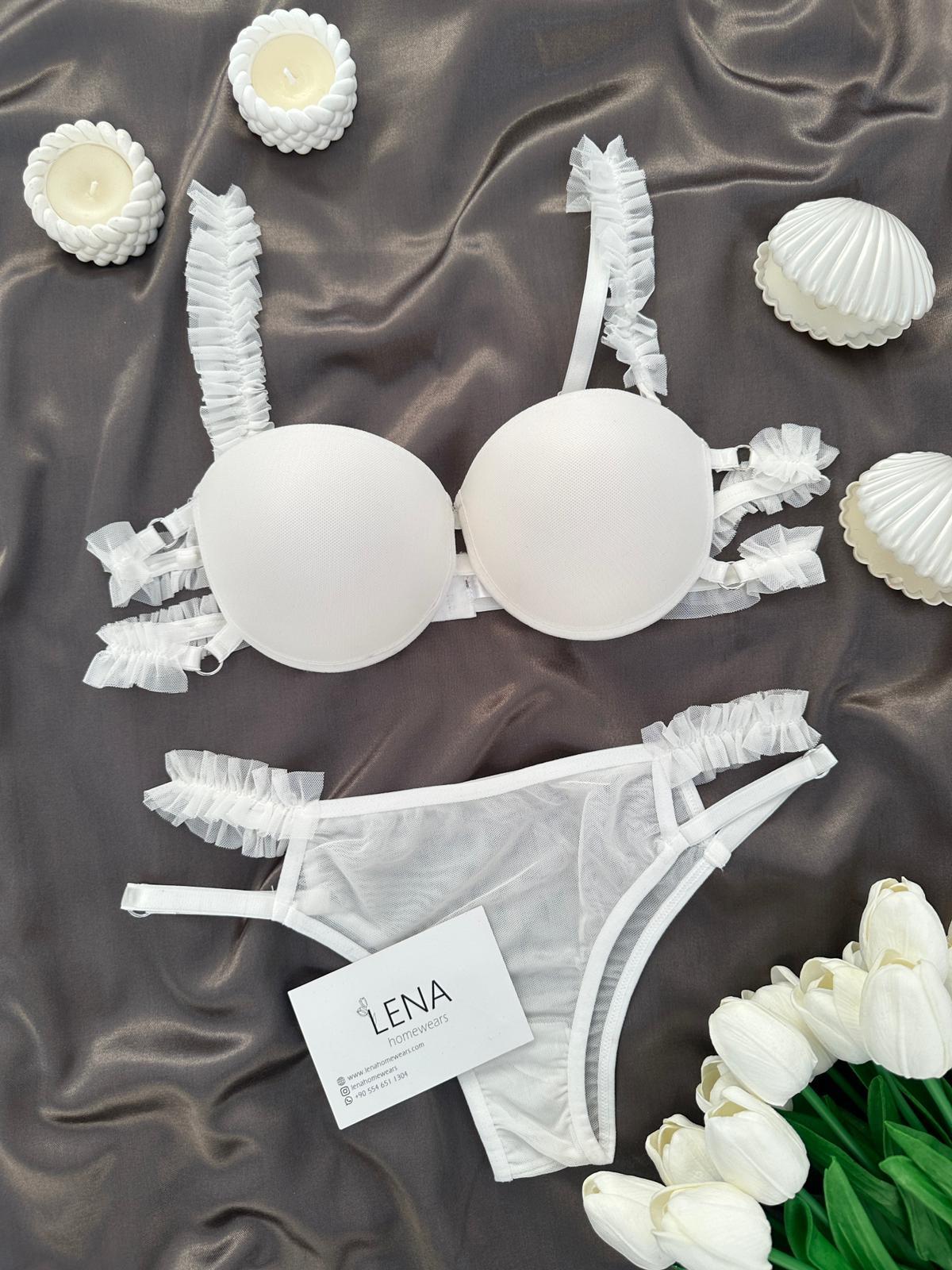 Fırfırlı Dört Renk Destekli Sütyen Takımı