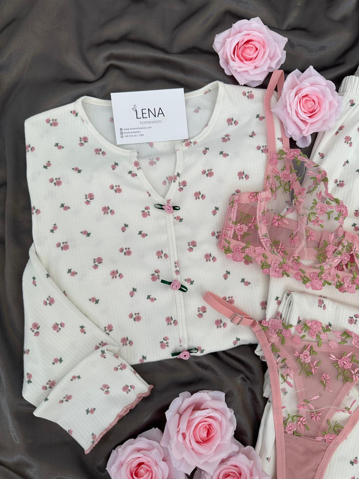 Flowy Çiçek Desenli Dörtlü Pijama Seti