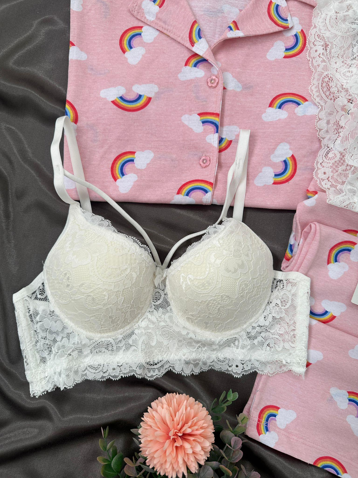 Gökkuşağı Dörtlü Kısa Kollu Pamuklu Pijama Takımı