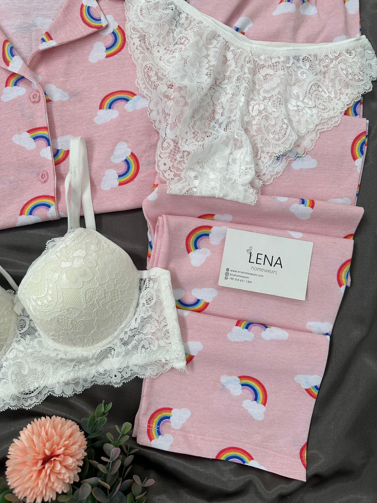 Gökkuşağı Dörtlü Kısa Kollu Pamuklu Pijama Takımı