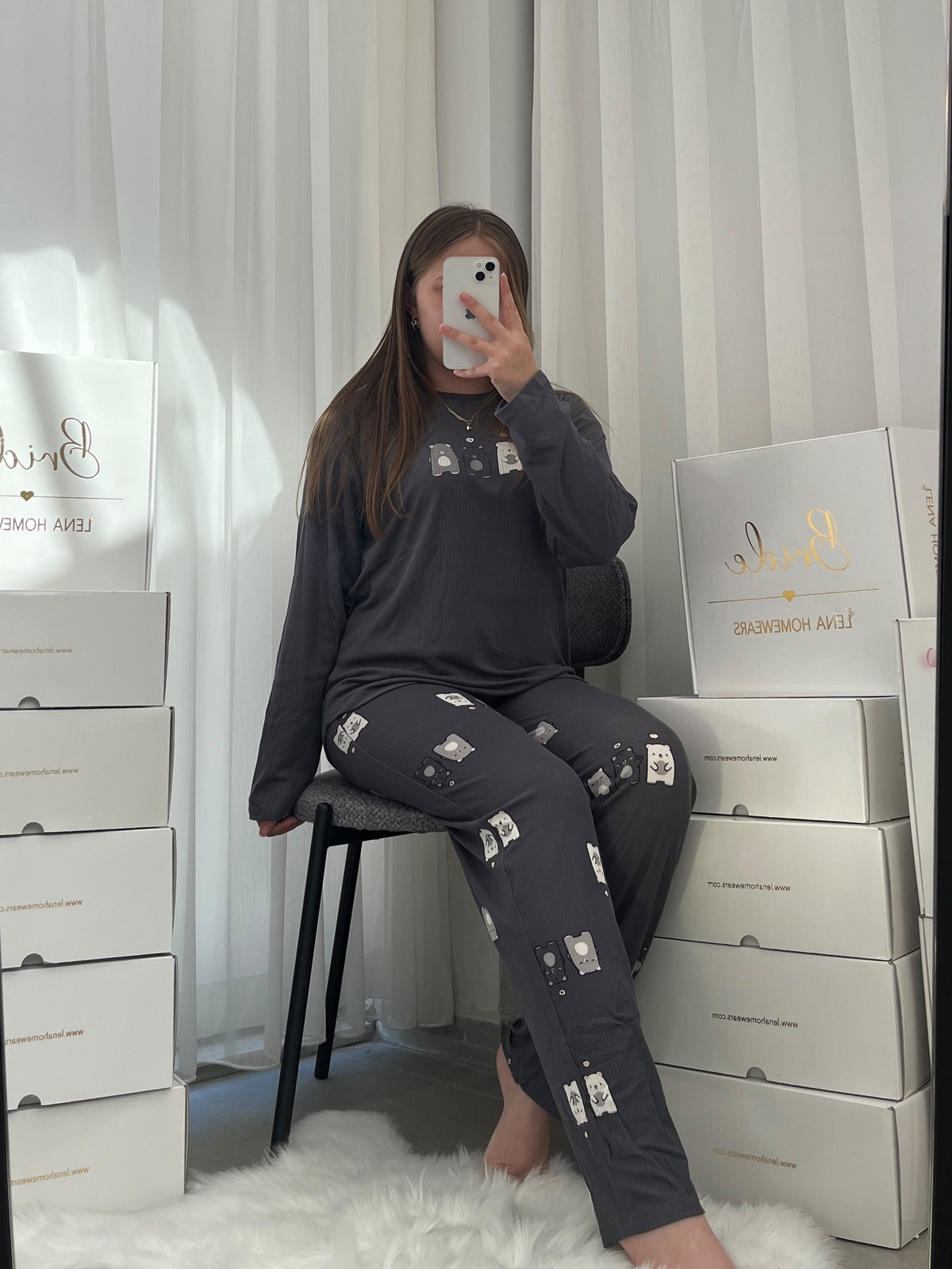 Gri Ayıcık Desenli Berlin Pijama Takımı