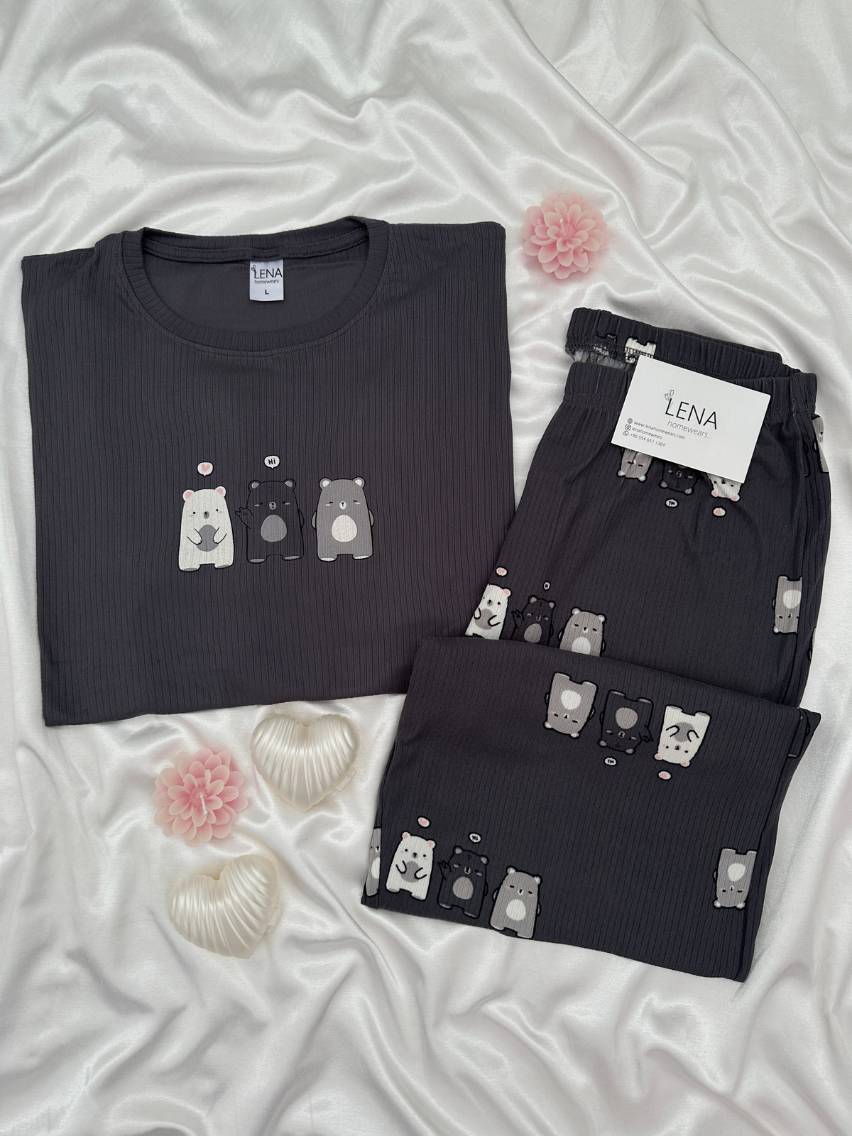 Gri Ayıcık Desenli Berlin Pijama Takımı