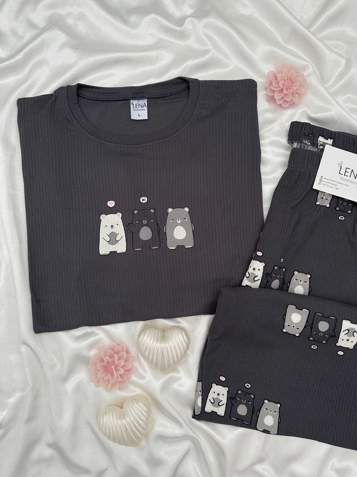 Gri Ayıcık Desenli Berlin Pijama Takımı