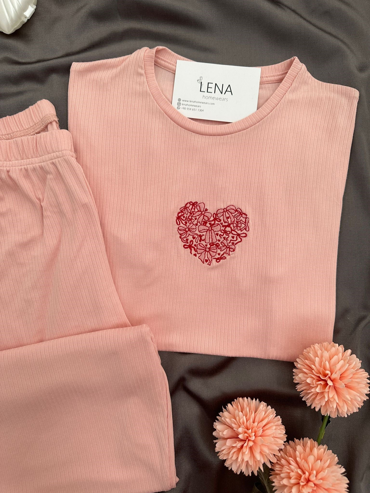 Kadın Somon Nakışlı Kısa Kollu Oslo Pijama Takımı