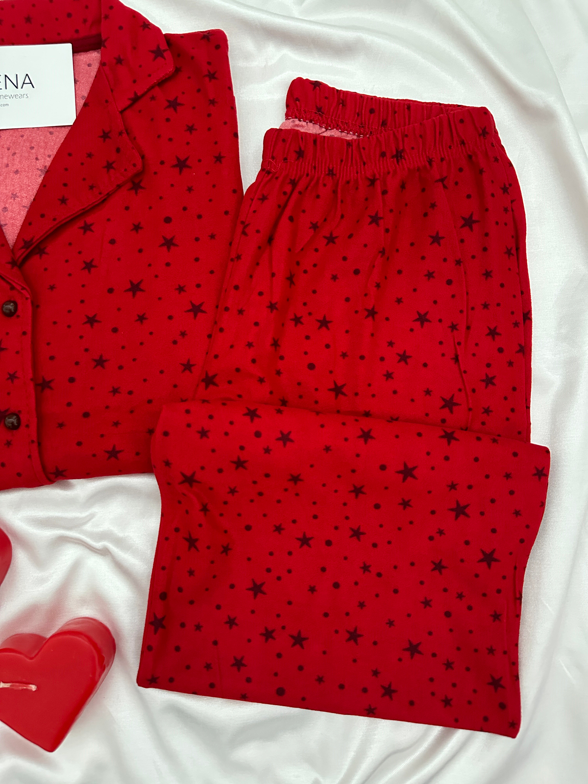 Kadın Yıldız Desenli Termosoft Pijama Takımı