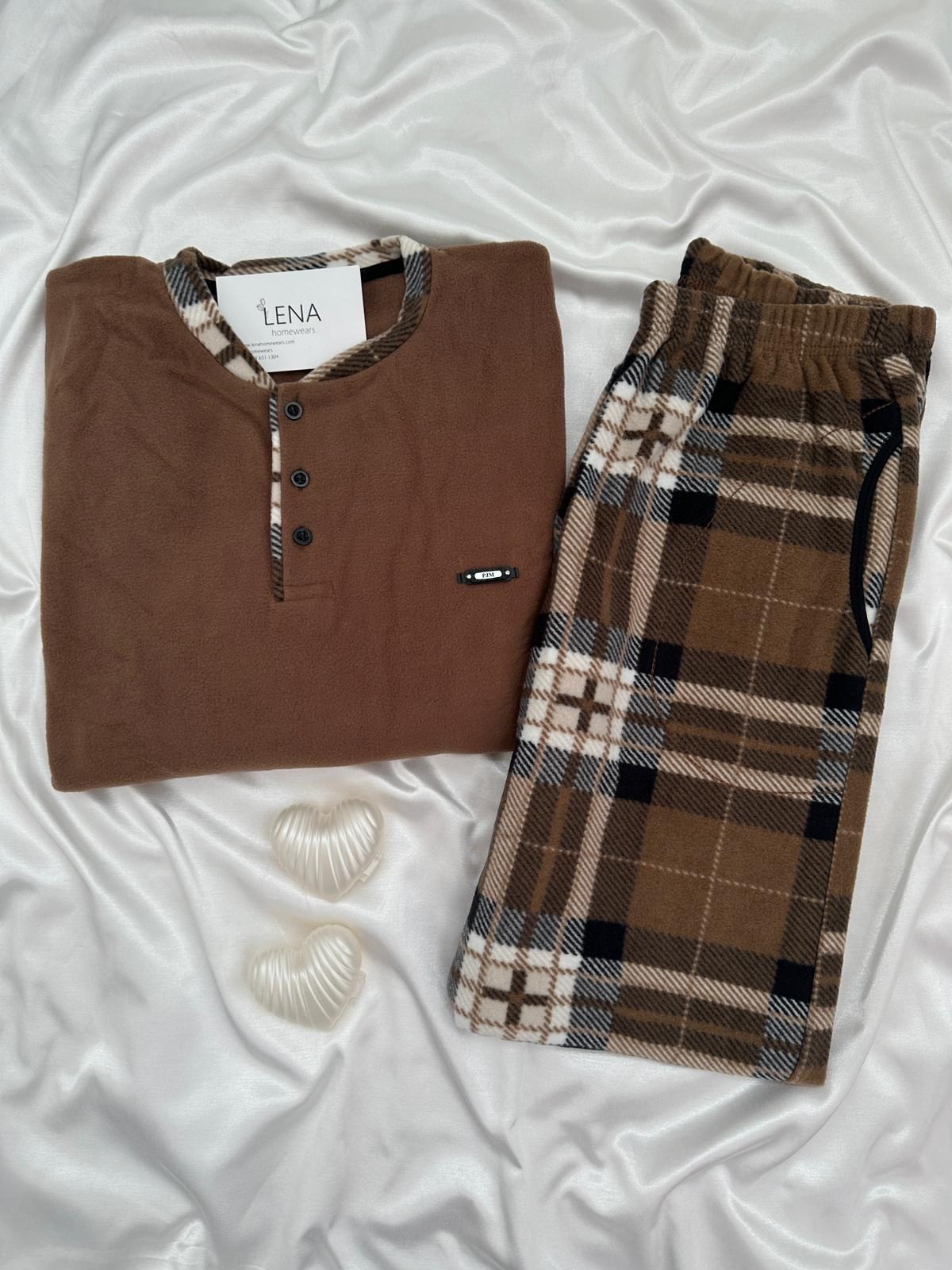 Kahvelim Polar Erkek Uzun kollu Pijama Takımı