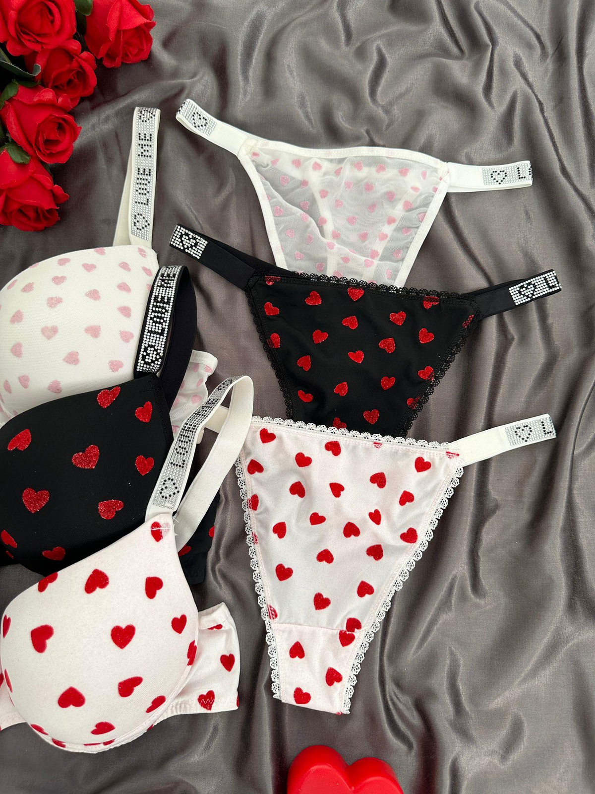 Kalbim Sende Taşlı Üçlü Destekli Sütyen Takımı