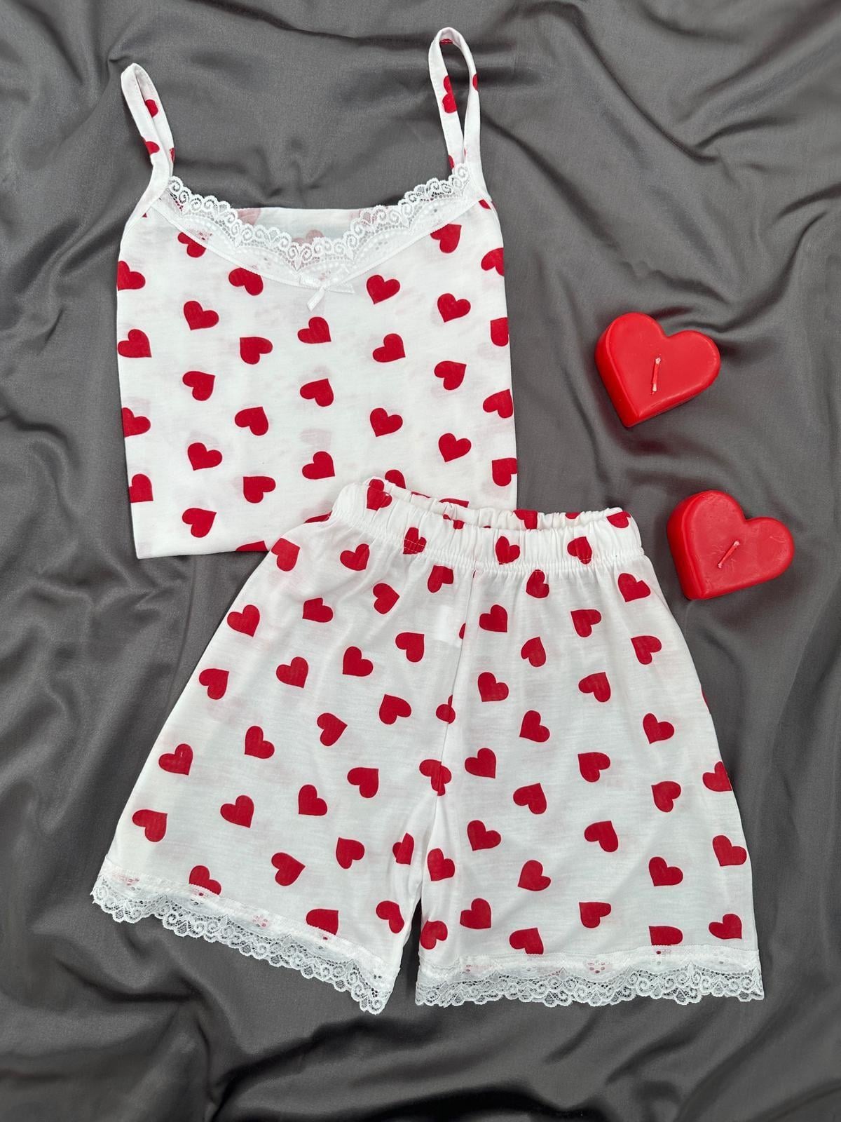Kalp Döngüsü Şortlu Pijama Takımı