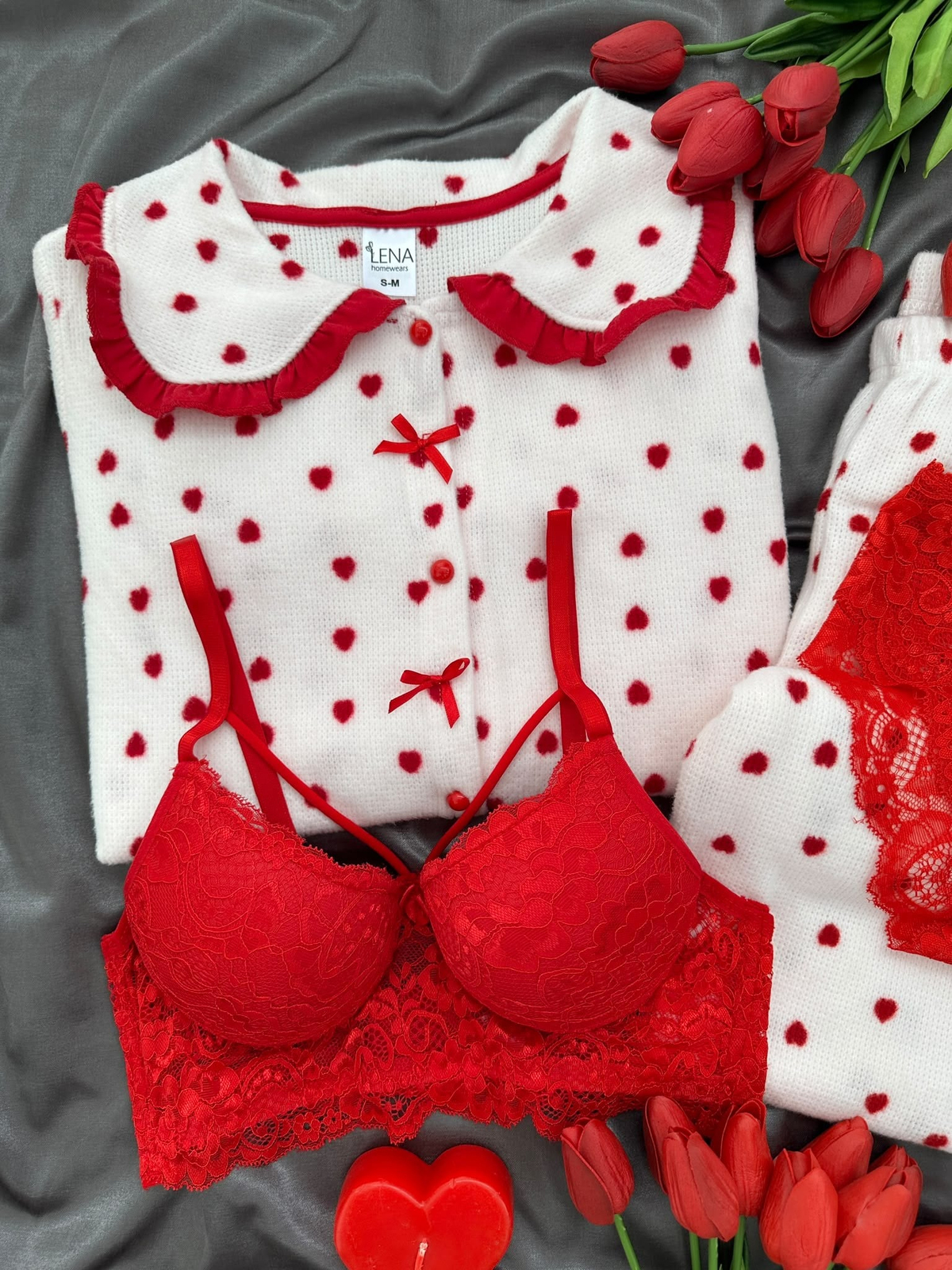 Kalpli Yaka Detaylı Waffle 4'lü Pijama Takımı 
