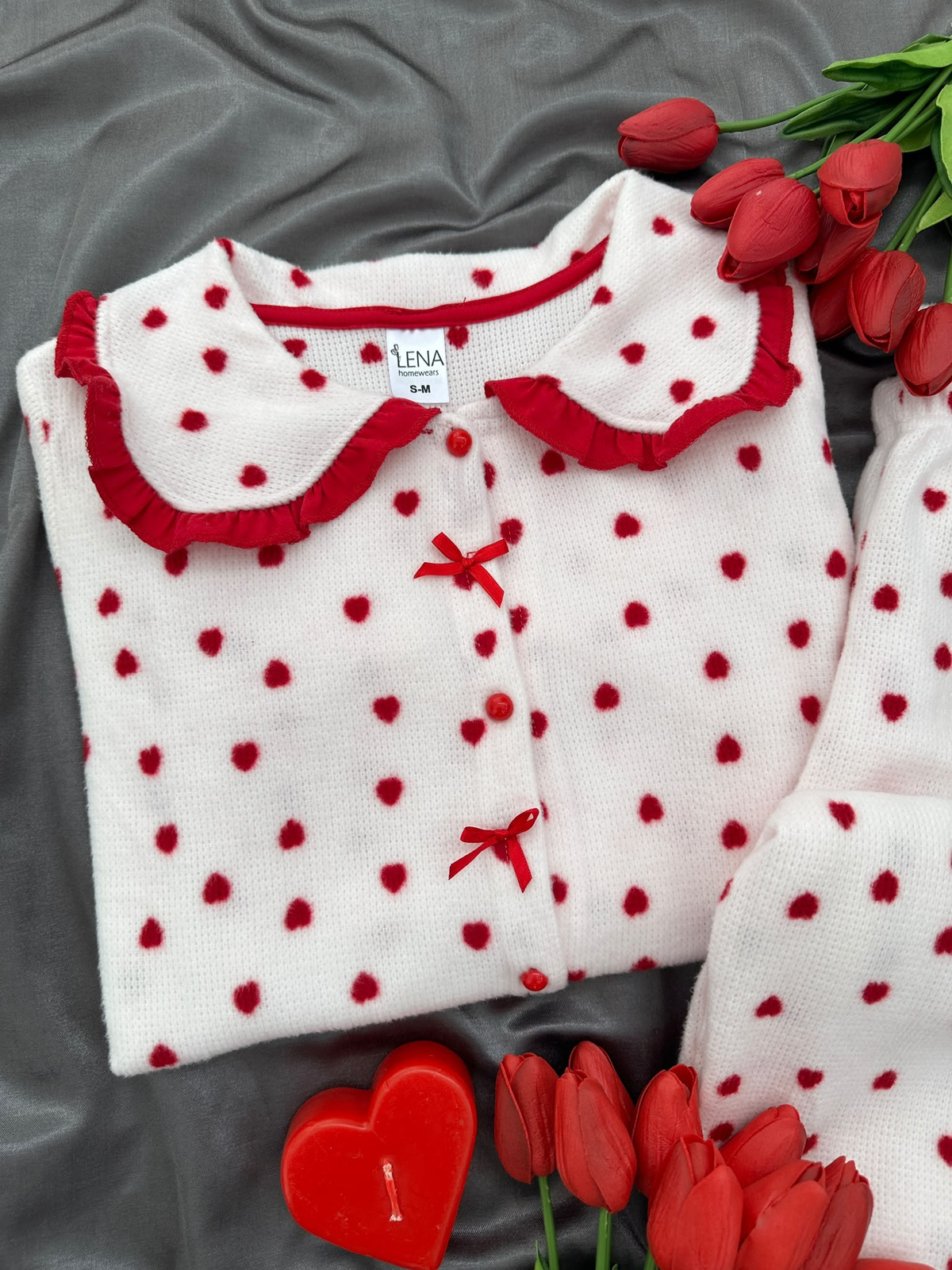 Kalpli Yaka Uzun Kollu Waffle Pijama Takımı