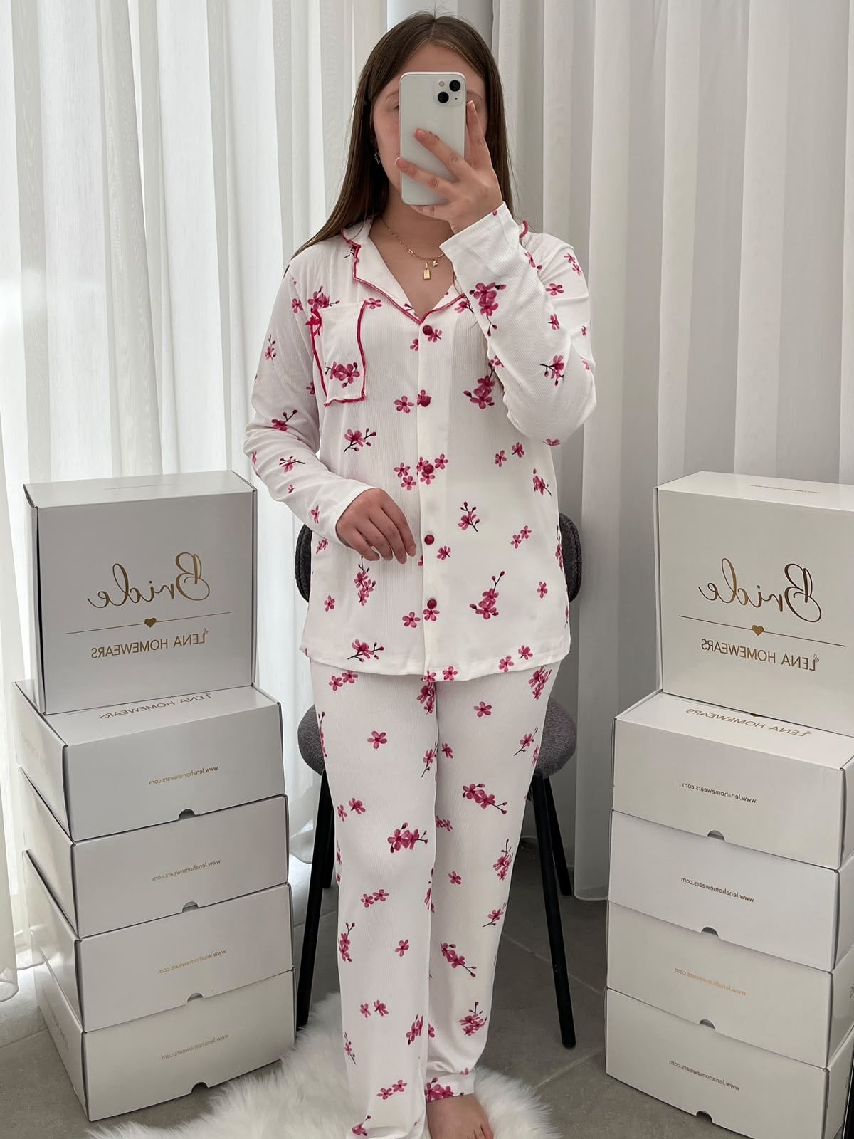 Kiraz Çiçeği 4'lü Pijama & Çamaşır Seti