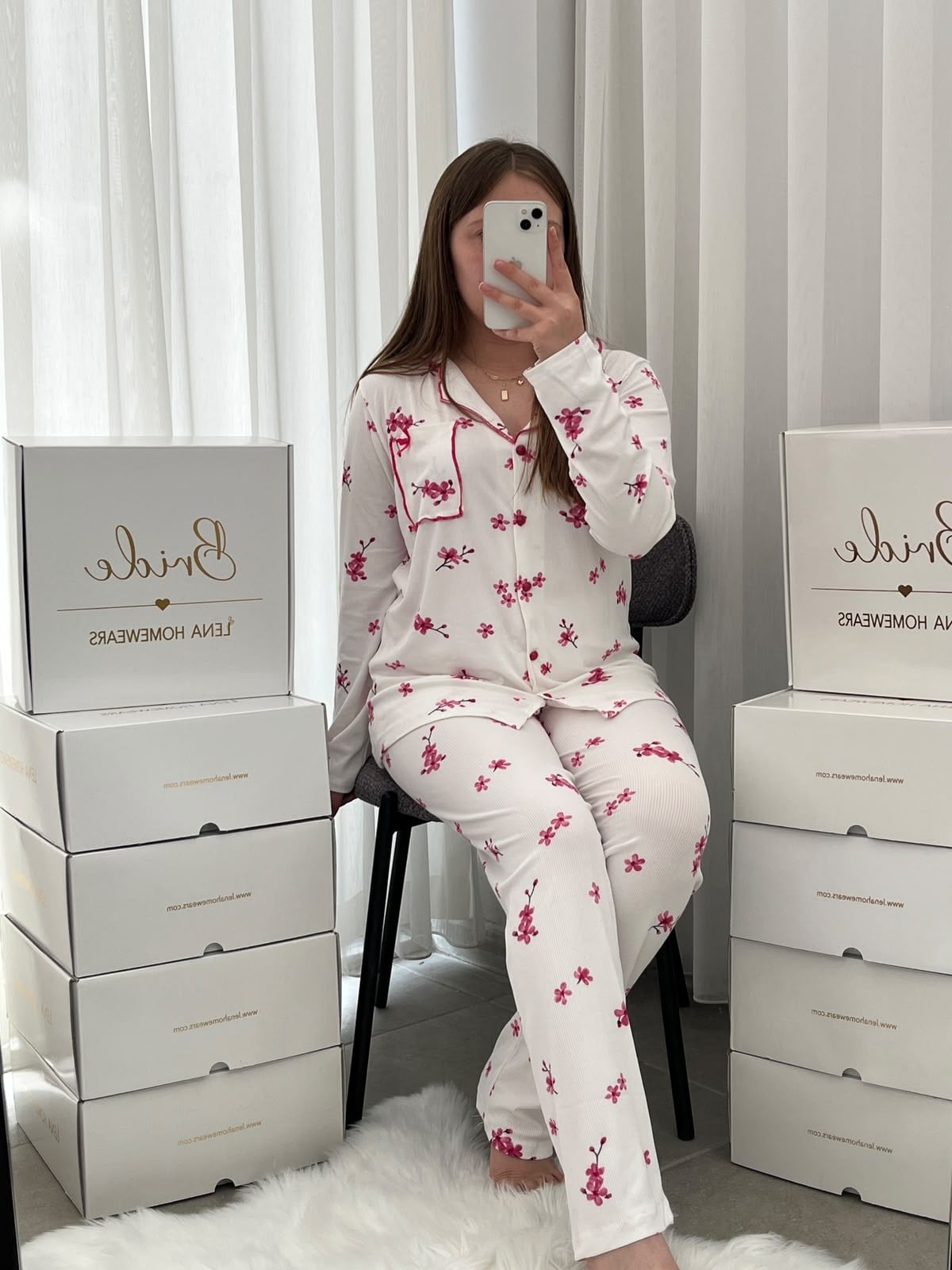 Kiraz Çiçeği 4'lü Pijama & Çamaşır Seti