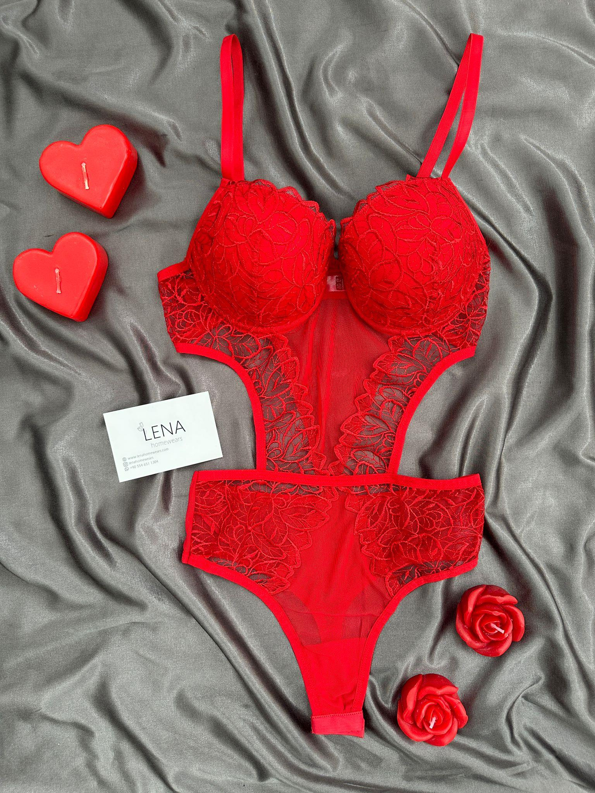 Kırmızı Delove Kopçalı Bodysuit