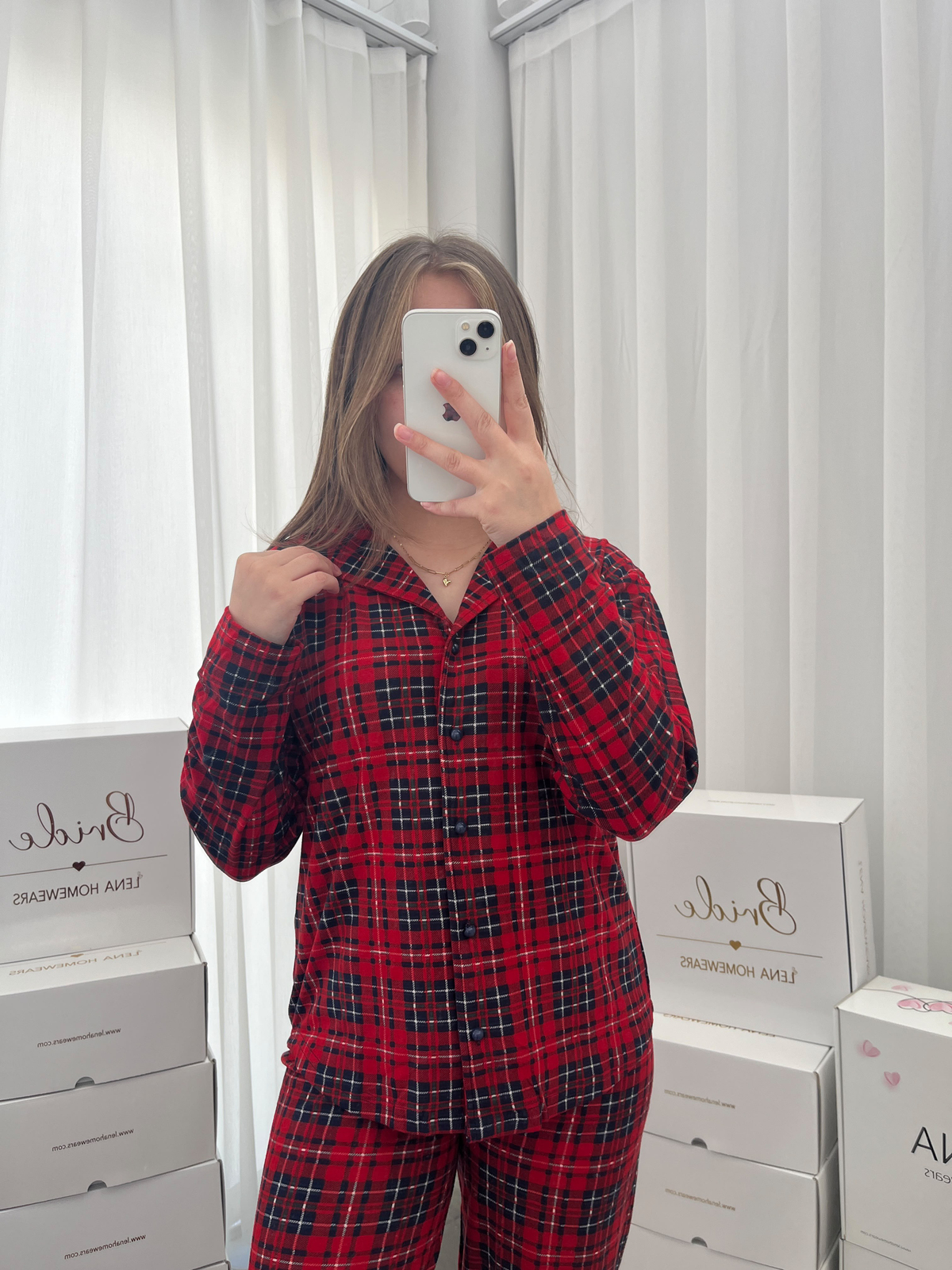 Kırmızı Ekose Desenli 4'lü Termosoft Pijama Takımı