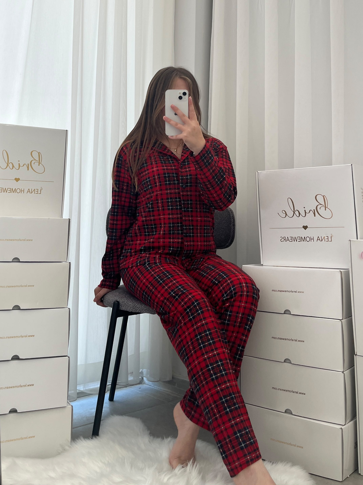 Kırmızı Ekose Desenli Termosoft Pijama Takımı