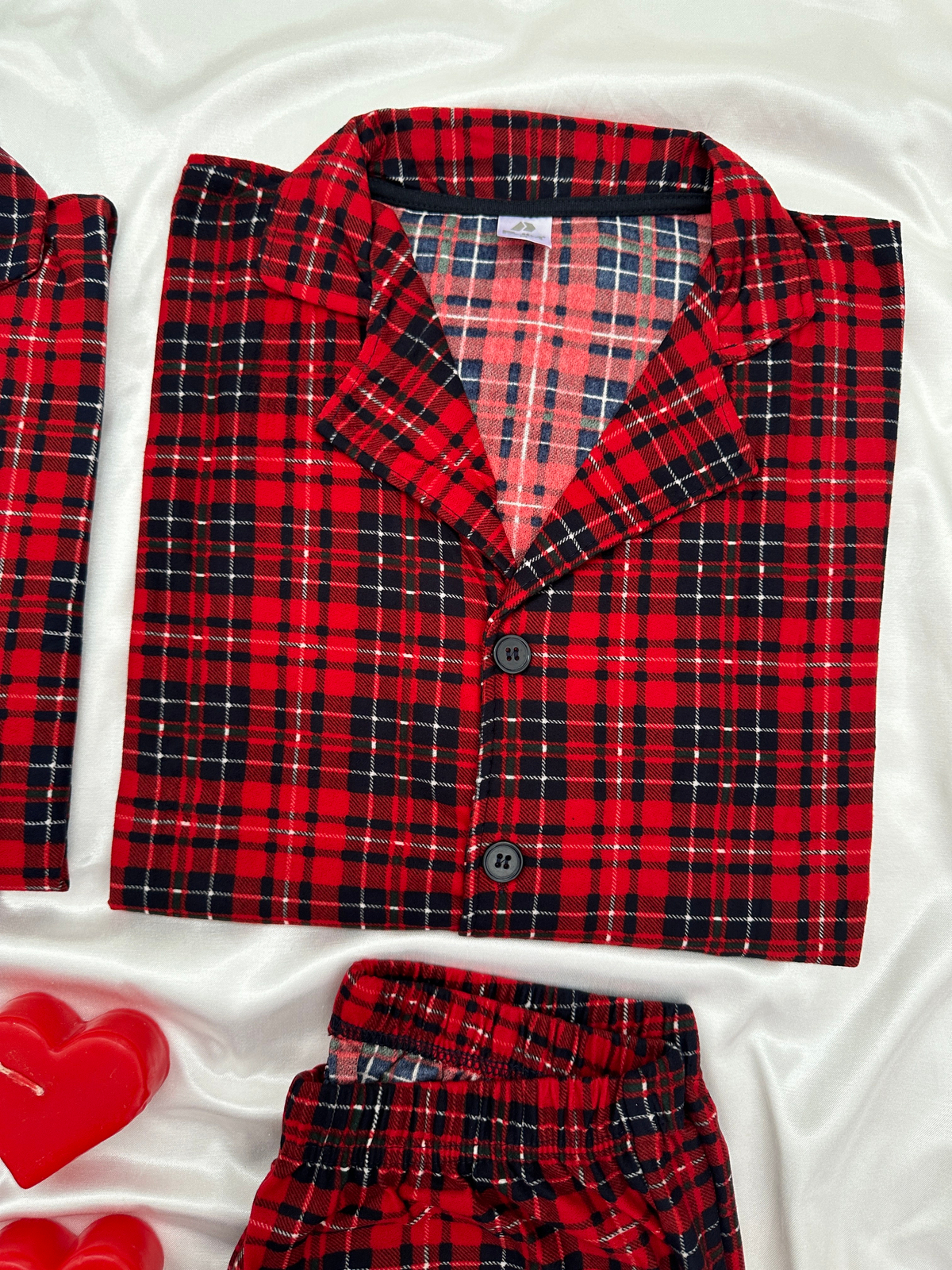 Kırmızı Ekose Günlük Rahat Sevgili Çift Uzun Kollu Pijama Takımı (2'li Set)
