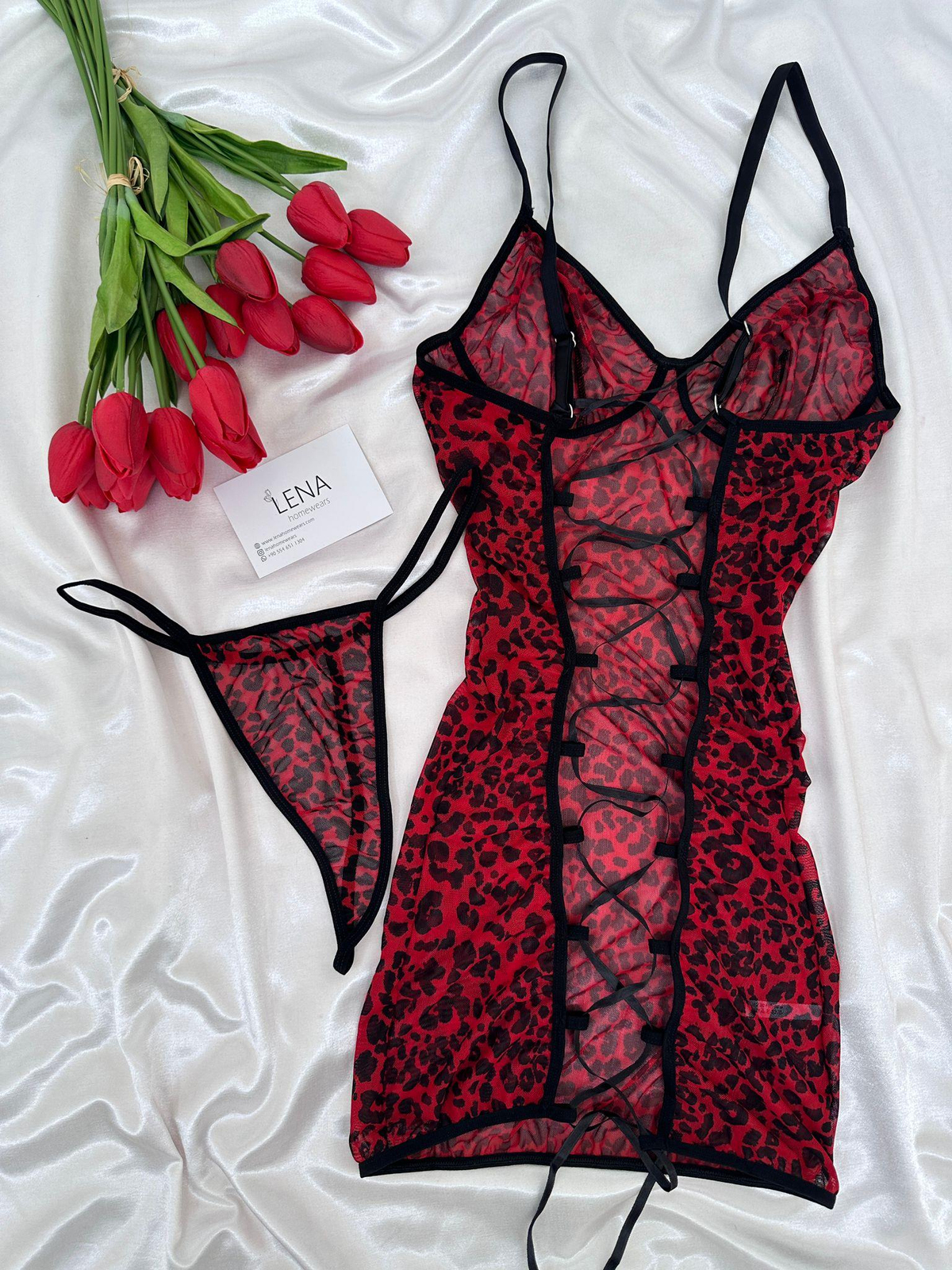 Kırmızı Leopar Fantezi Gecelik 