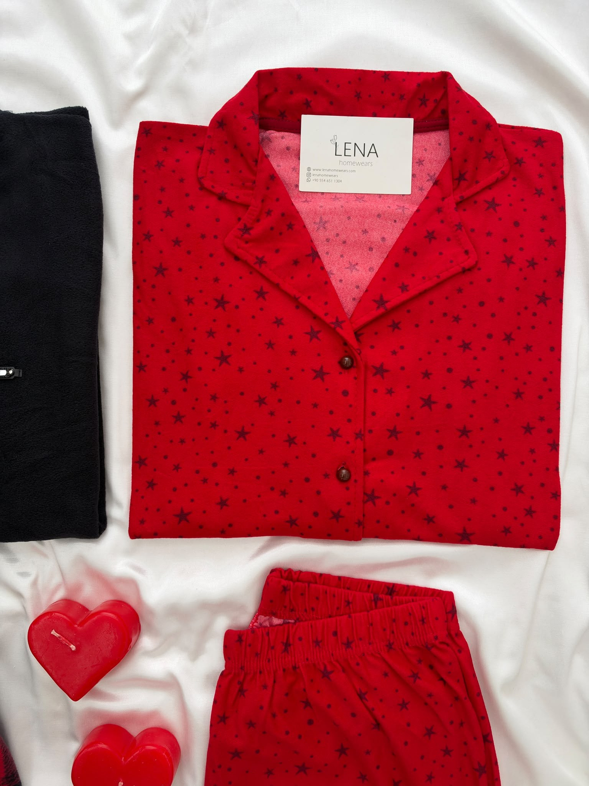 Kırmızı Yıldız & Ekose Sevgili Çift Uzun Kollu Pijama Takımı (2'Lİ SET)
