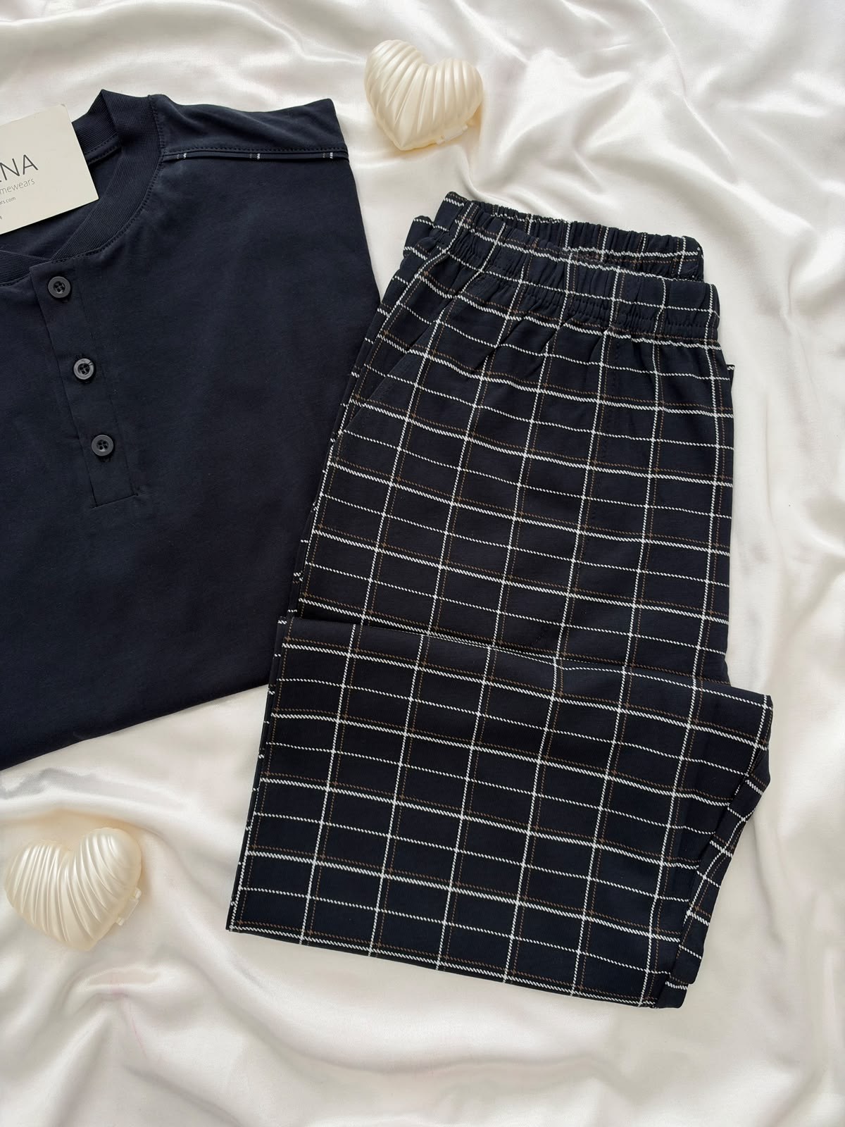 lacivert Boss Erkek Uzun kollu Pamuklu Pijama Takımı