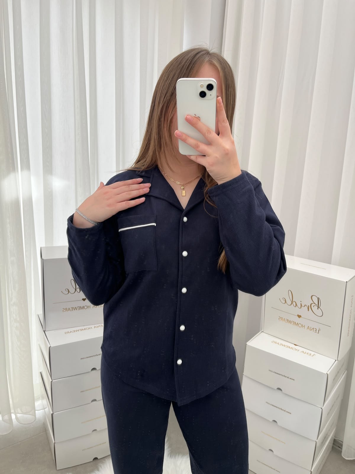 Lacivert Sade 4'lü Waffle Pijama Takımı