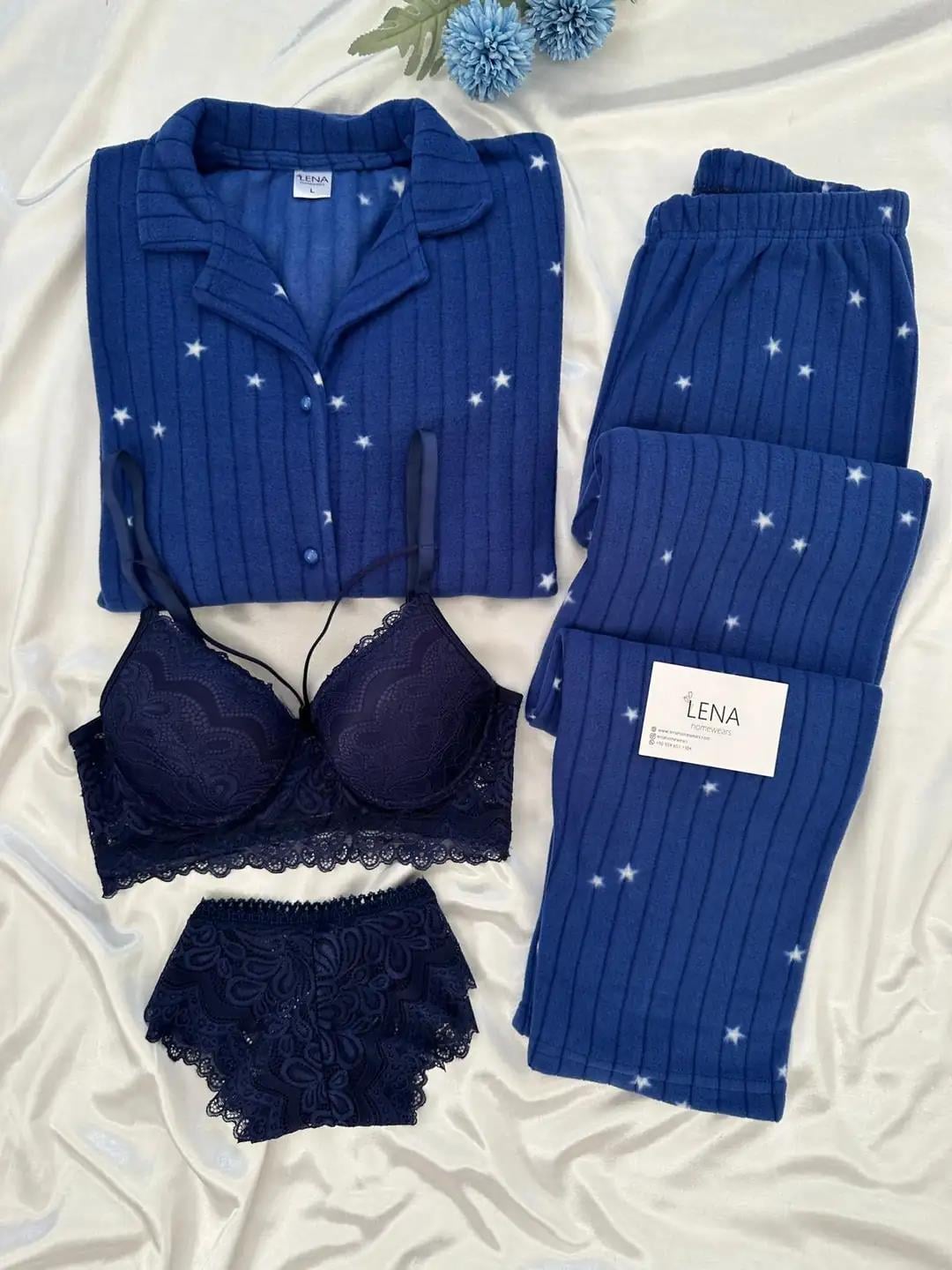 Larcivet Yıldızlı Dörtlü Polar Pijama Seti