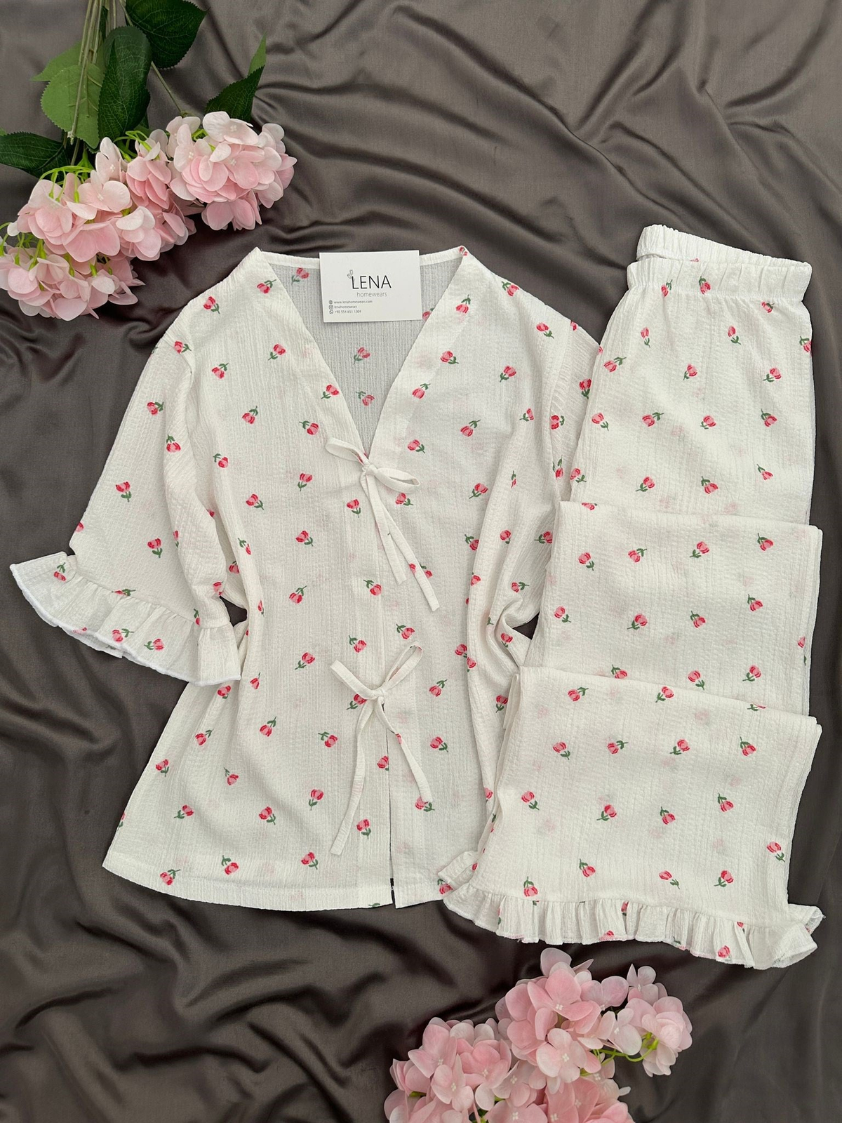 Laris Pembe Lale Bürümcük Pijama Takımı
