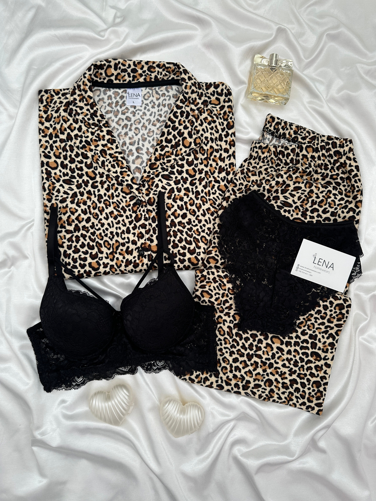 Leopar Desenli 4'lü Termosoft Pijama Takımı