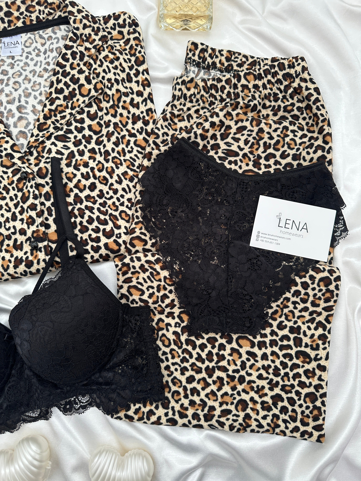 Leopar Desenli 4'lü Termosoft Pijama Takımı