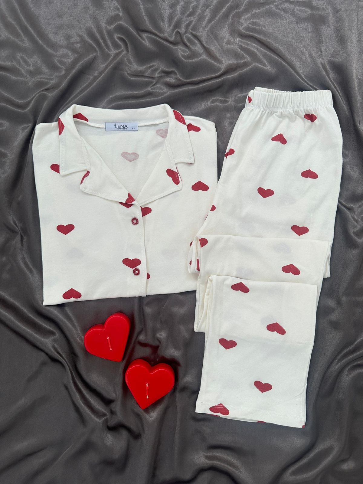 Love You Kalpli Kısa Kollu Pamuklu Pijama Takımı