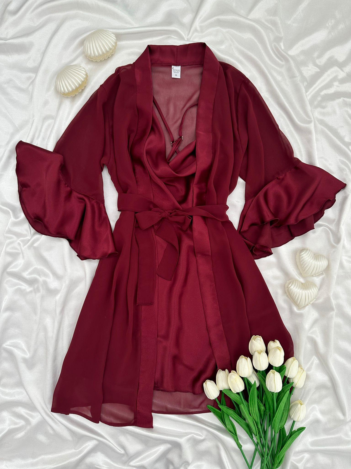 Luxury Chane Bordo ikili Gecelik & Sabahlık Takımı 