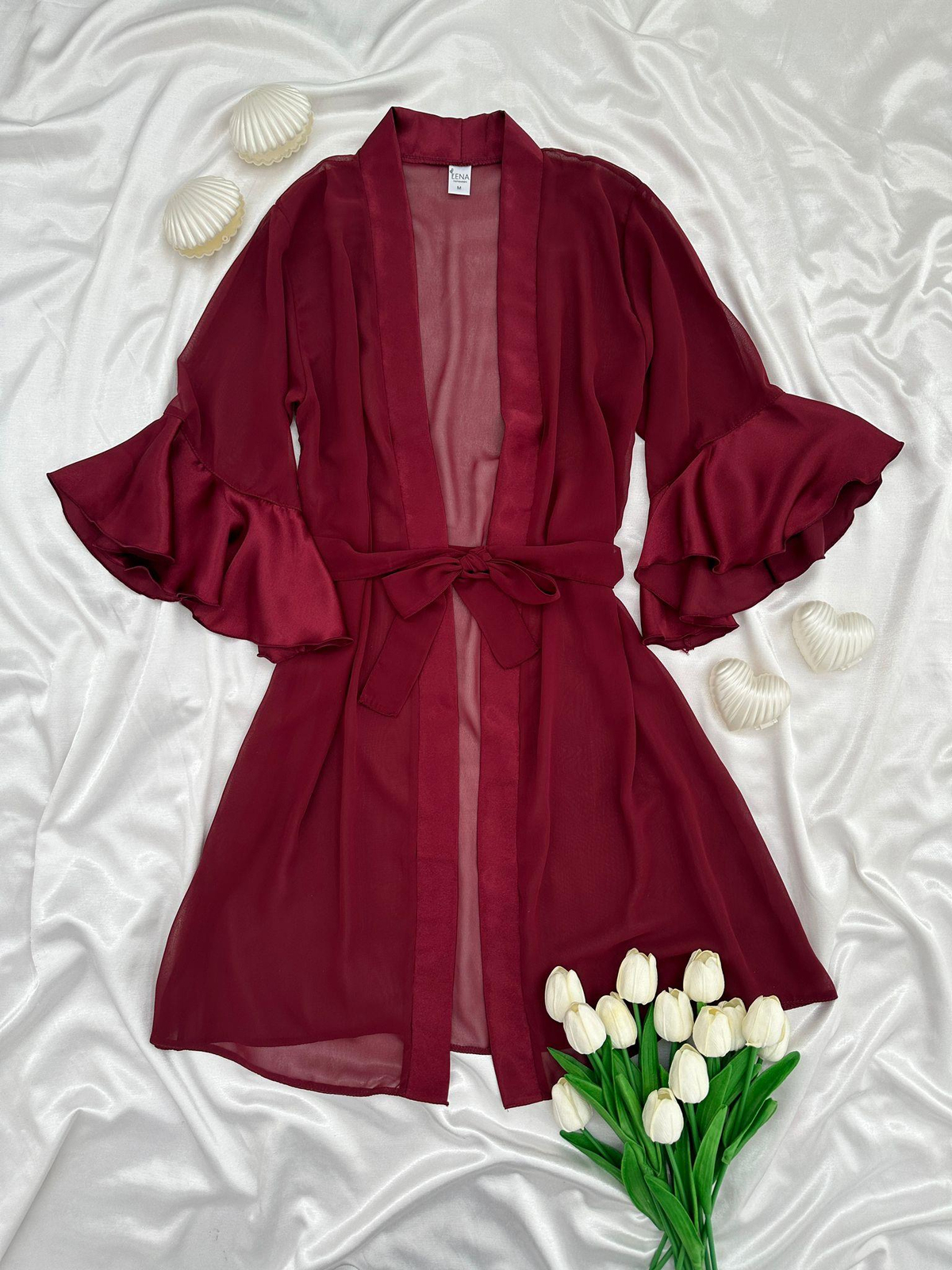 Luxury Chane Bordo ikili Gecelik & Sabahlık Takımı 