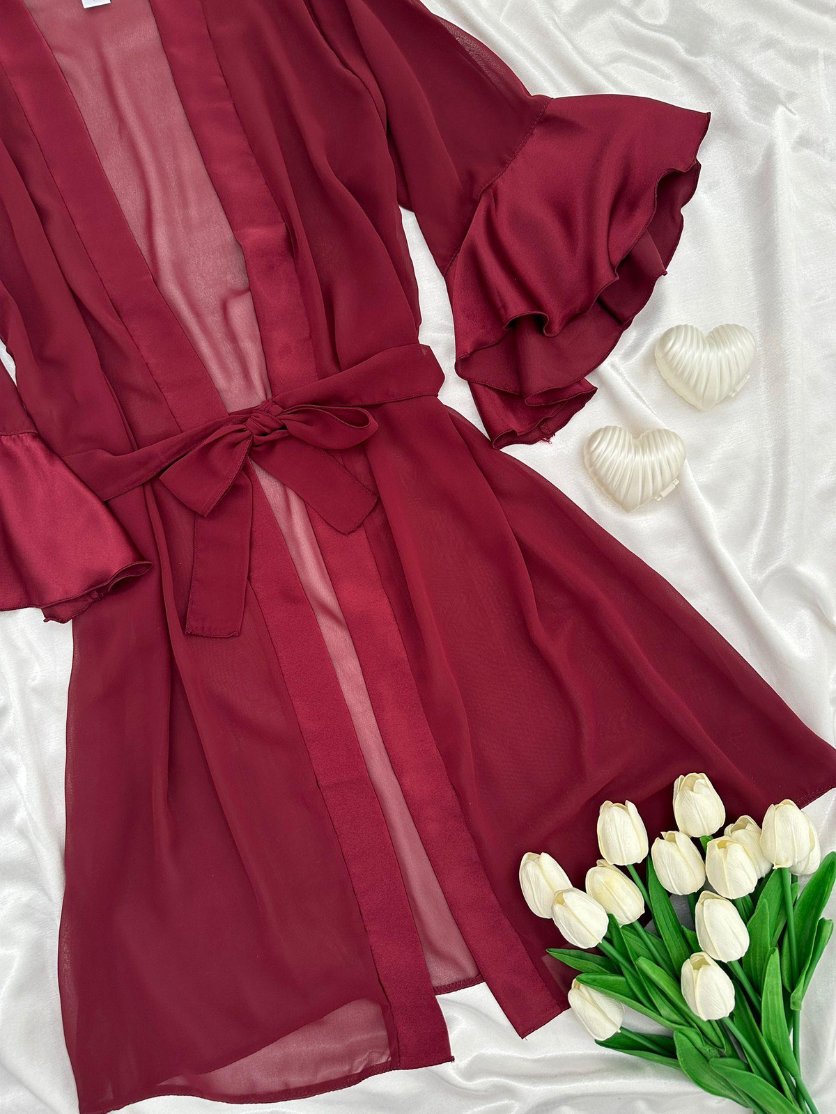 Luxury Chane Bordo ikili Gecelik & Sabahlık Takımı 