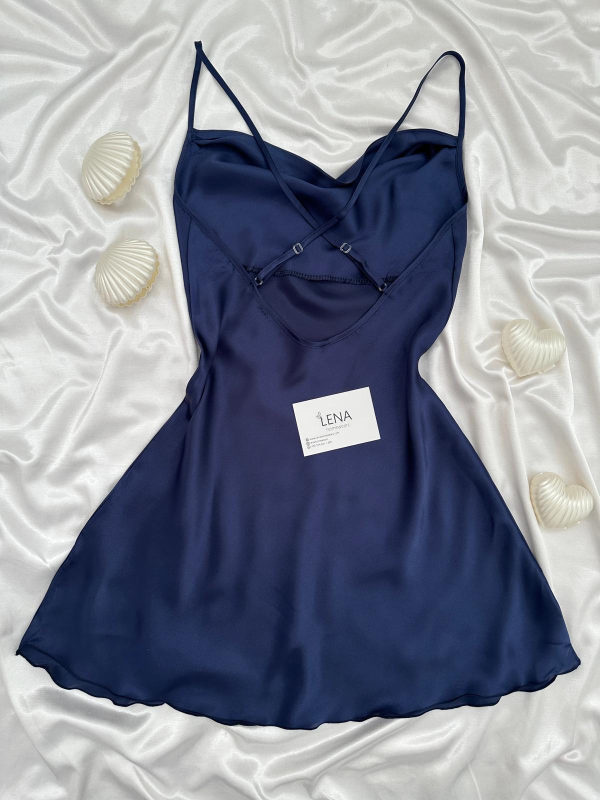 Luxury Chane Lacivert ikili Gecelik & Sabahlık Takımı 