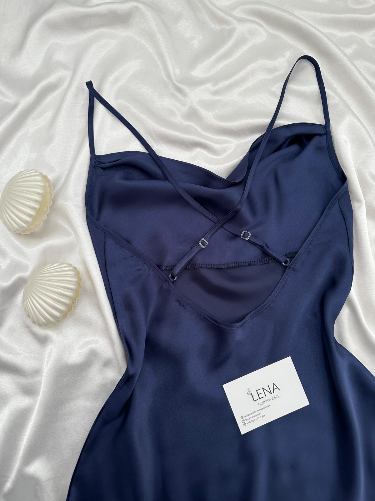 Luxury Chane Lacivert ikili Gecelik & Sabahlık Takımı 