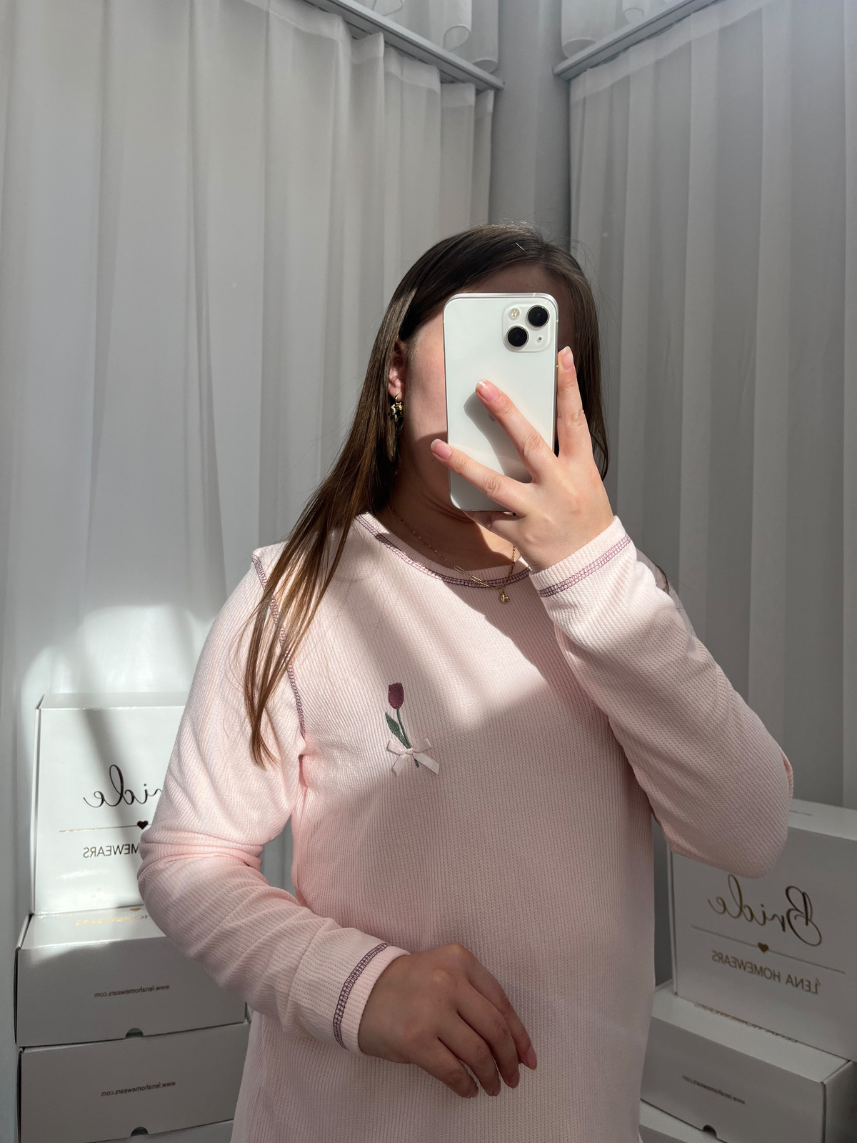 Mürdüm Lale İşlemeli 4'lü Waffle Pijama Takımı