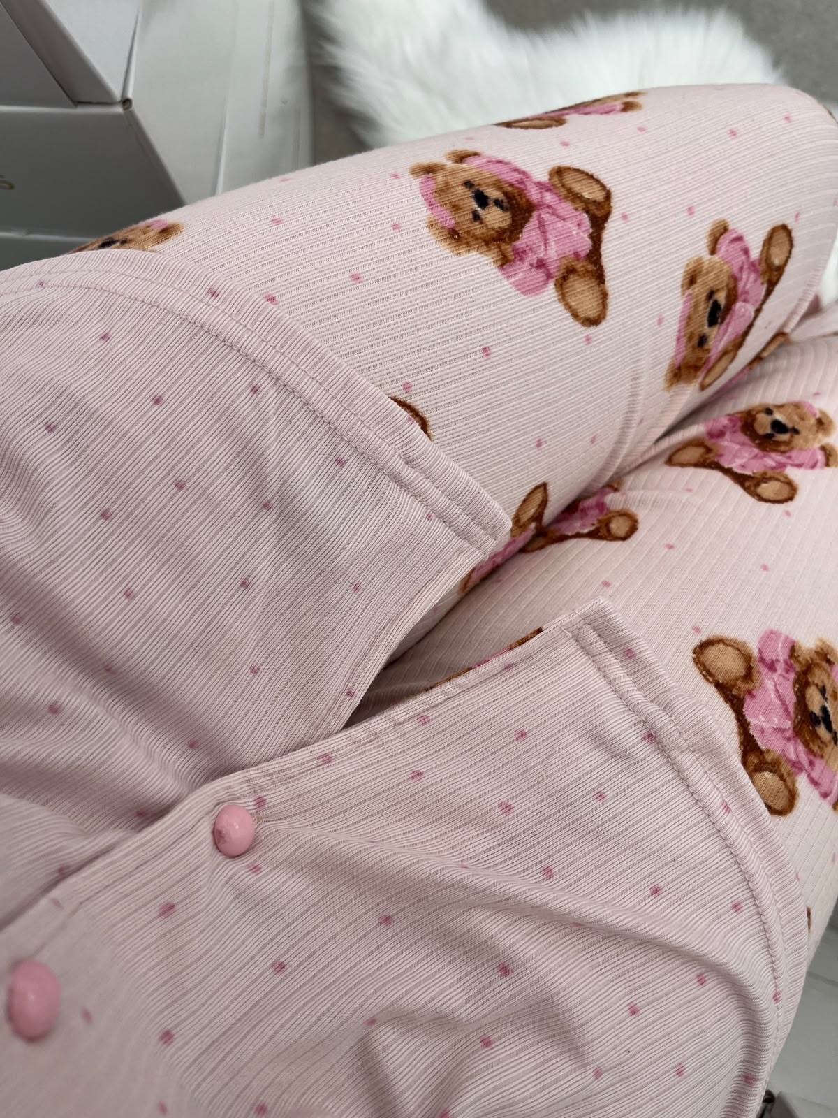 Pembe Ayıcık Desenli Uzun Kollu Pijama Takımı